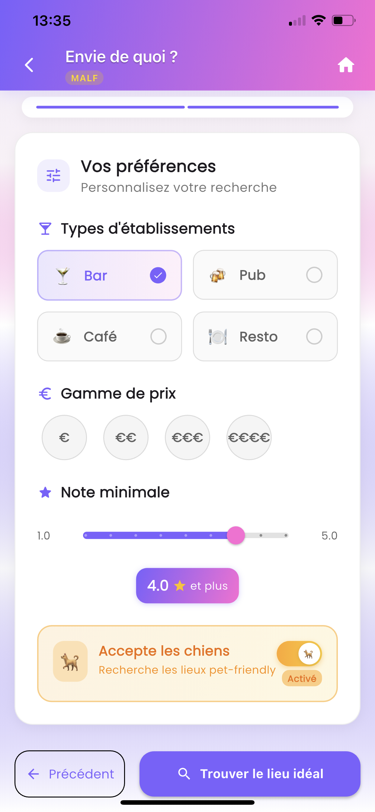 Filtres personnalisés MALF