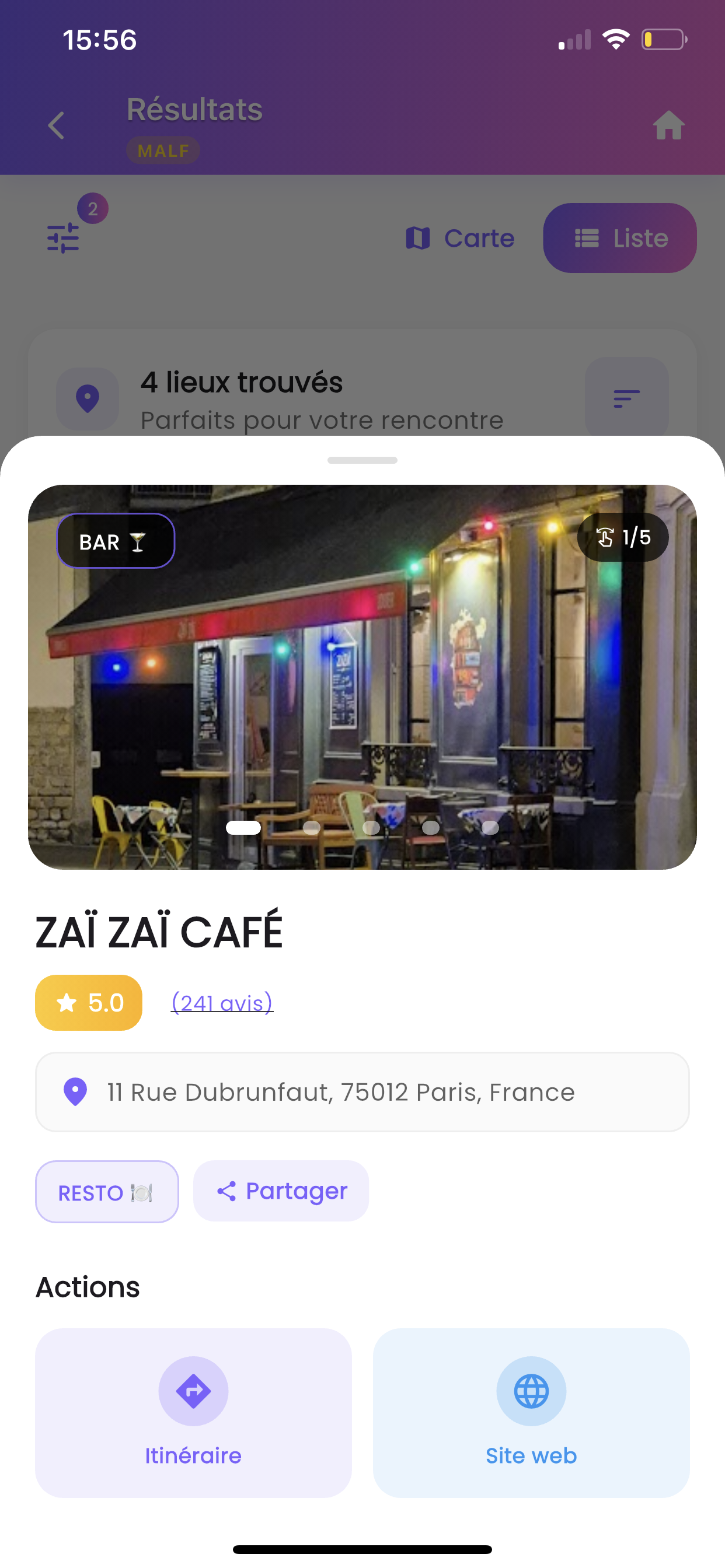 Résultats sur carte MALF